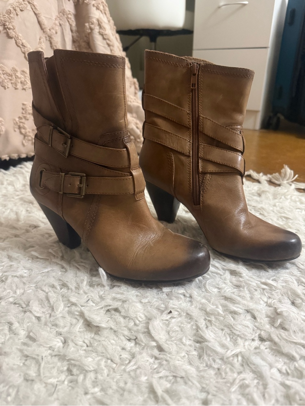 Arturo Chiang Women’s Brown Leather Ankle Boots with Buckle Detail